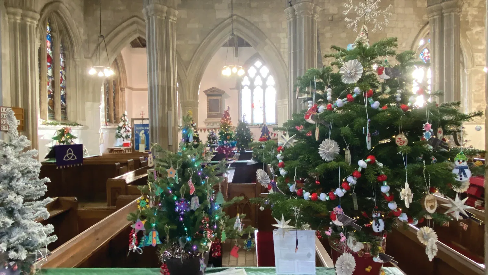 The church decorated for the Christmas Tree Festival